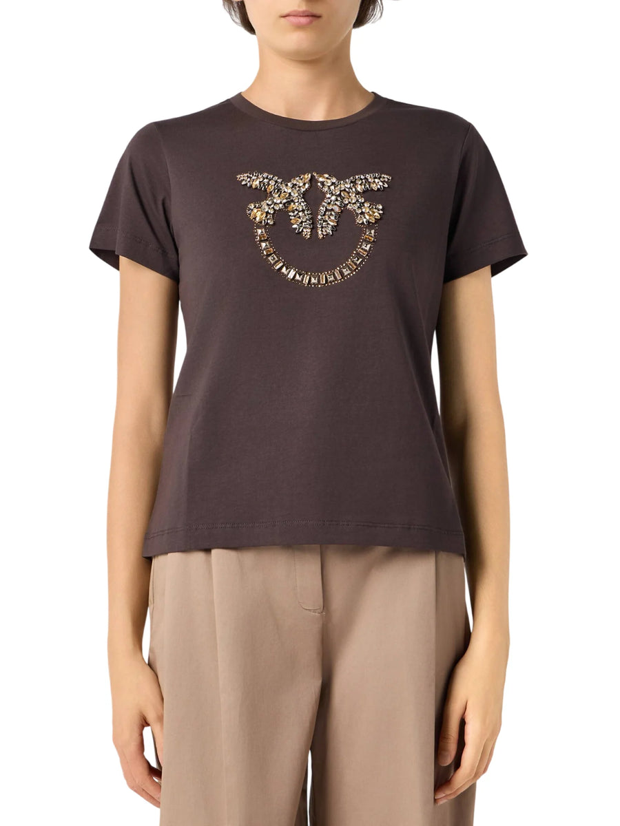 Pinko T-shirt Quentin manica corta con logo Love Birds gioiello marrone 100535-A3JP L72 PINKO 