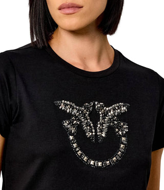 Pinko T-shirt Quentin manica corta con logo Love Birds gioiello nero