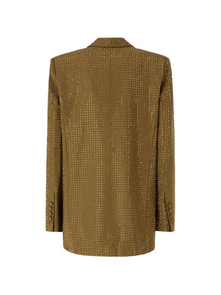 Pinko giacca blazer doppiopetto Deledda con strass verde oliva 104456-A3M0 V67 PINKO