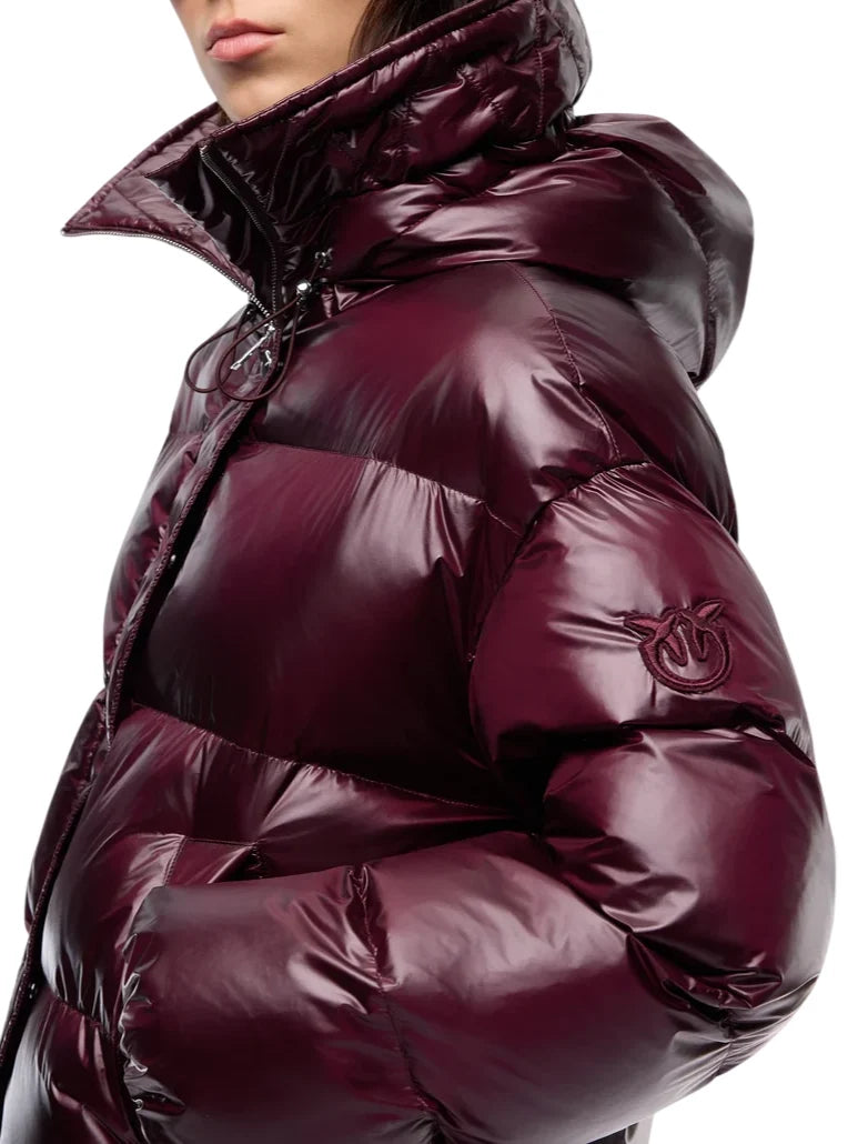 Pinko piumino donna Impasto con cappuccio borgogna