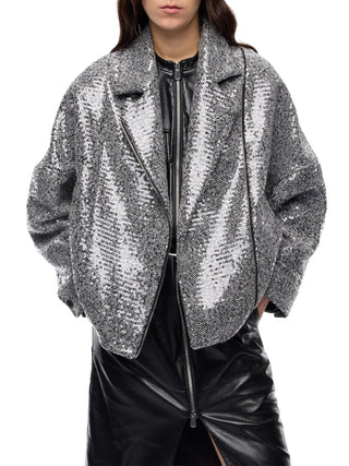 Pinko giubbino Bellis Blouson in panno chevron con paillettes grigio 107145-A3FE ZZ2 PINKO 