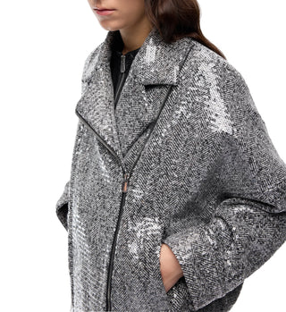 Pinko giubbino Bellis Blouson in panno chevron con paillettes grigio 107145-A3FE ZZ2 PINKO