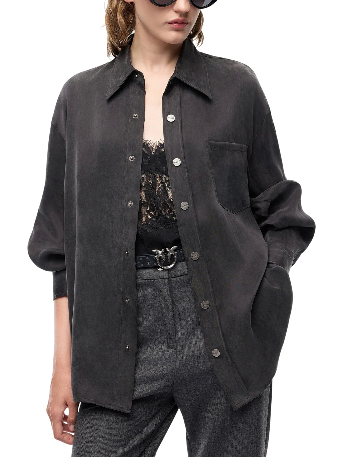 Pinko camicia Careser donna in twill mano pesca grigio