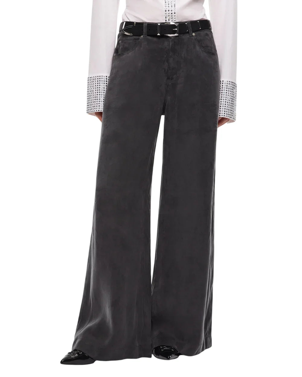 Pinko pantaloni palazzo Porta in twill mano pesca nero