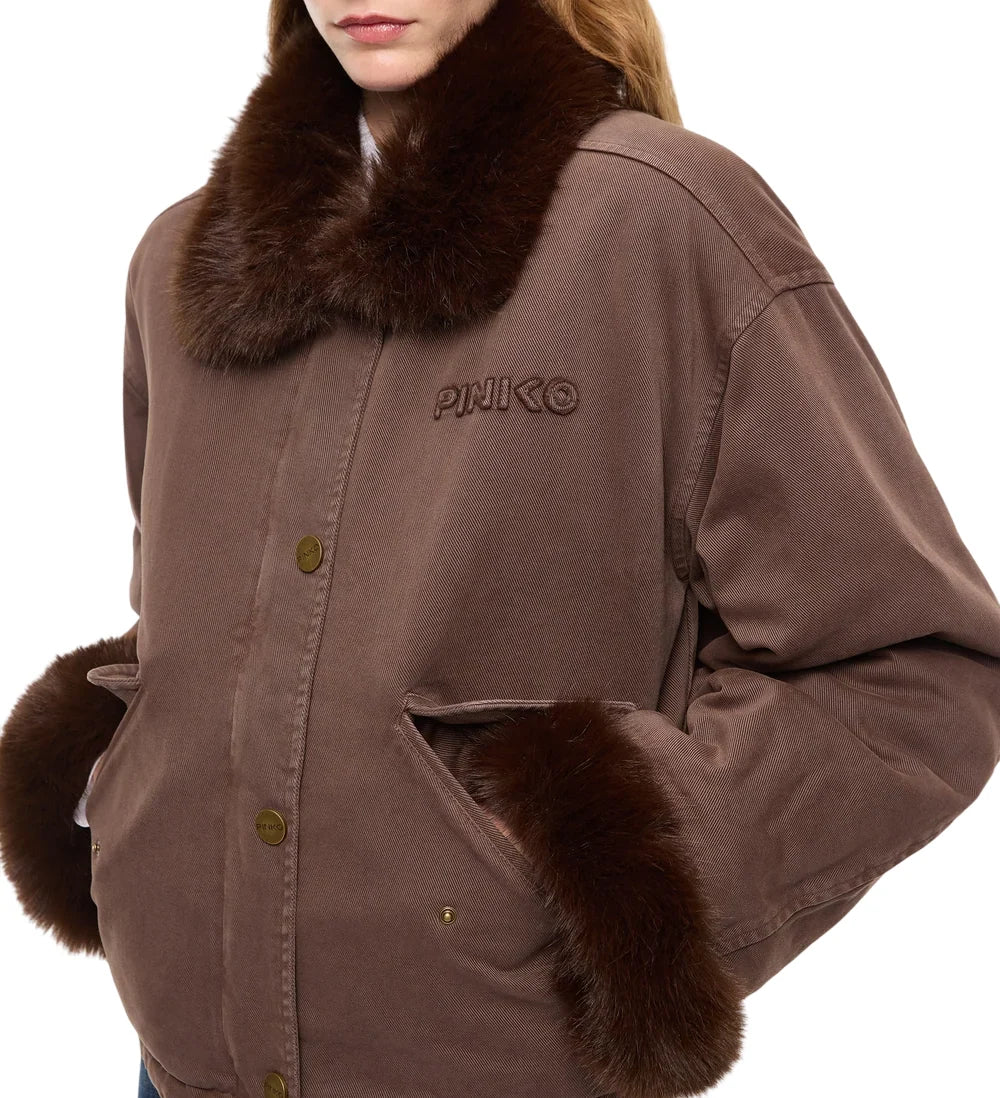 Pinko caban donna Garlate con inserti in ecopelliccia marrone