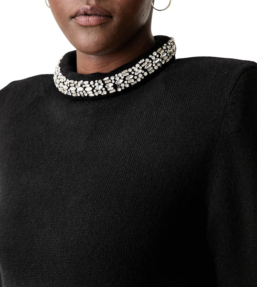 Pinko maglia Berlino misto lana e cashmere con applicazioni gioiello nero