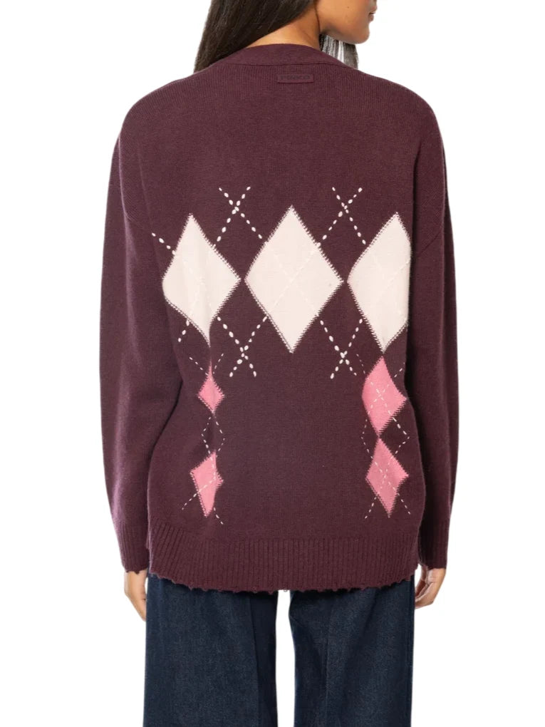 Pinko cardigan donna Bristol misto cashmere a rombi borgogna