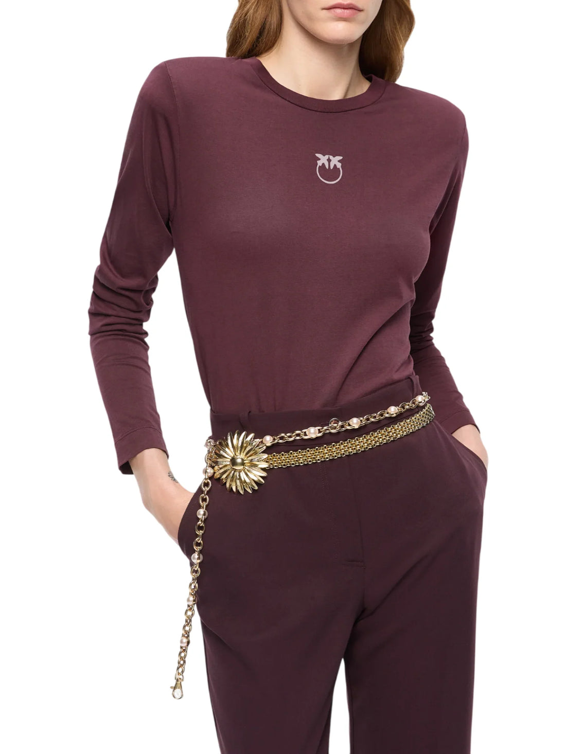 Pinko T-shirt manica lunga donna Toblino borgogna