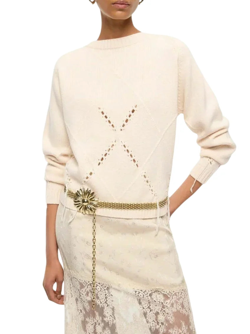 Pinko maglia Berna in lana e cashmere a rombi beige