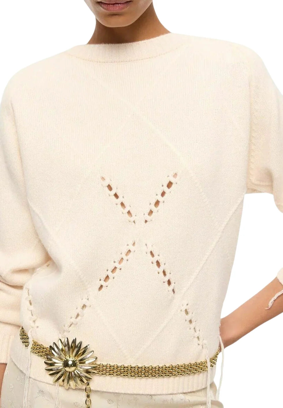 Pinko maglia Berna in lana e cashmere a rombi beige