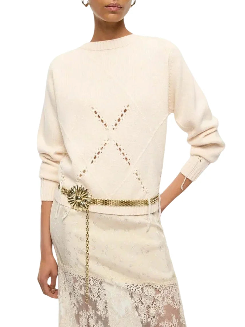 Pinko maglia Berna in lana e cashmere a rombi beige