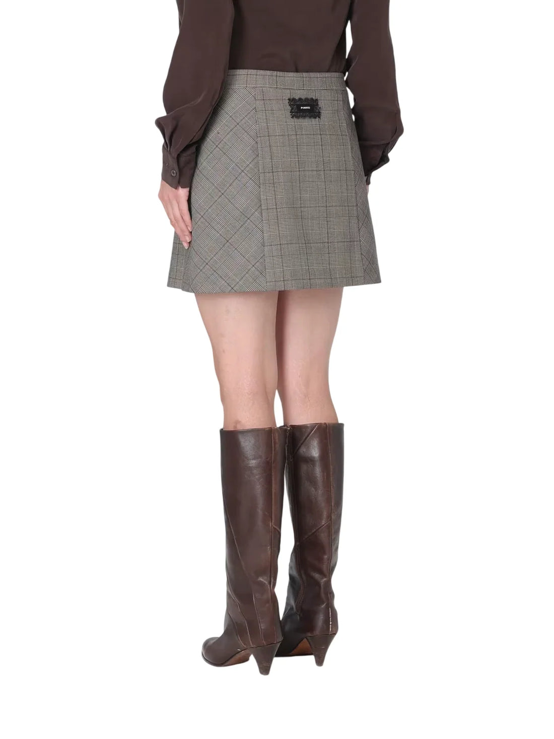 Pinko gonna corta Giunco in fresco lana check beige
