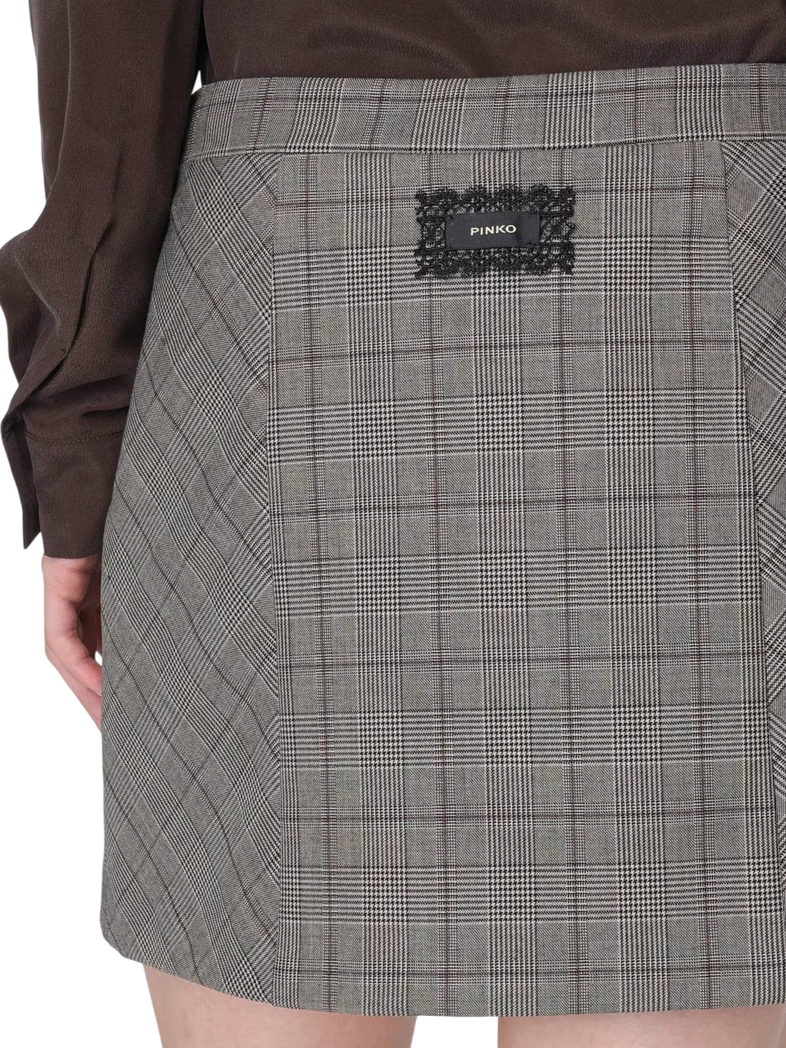 Pinko gonna corta Giunco in fresco lana check beige