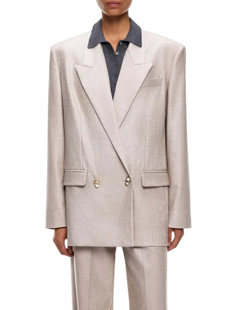 Pinko giacca blazer doppiopetto Caymanc in fresco lana laminato champagne