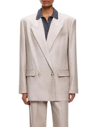 Pinko giacca blazer doppiopetto Caymanc in fresco lana laminato champagne 107421-A3G4 CH3 PINKO 