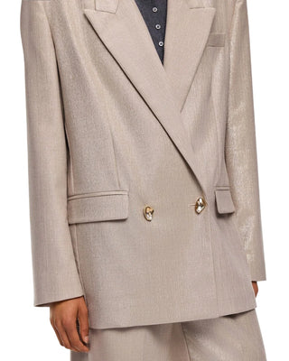Pinko giacca blazer doppiopetto Caymanc in fresco lana laminato champagne 107421-A3G4 CH3 PINKO