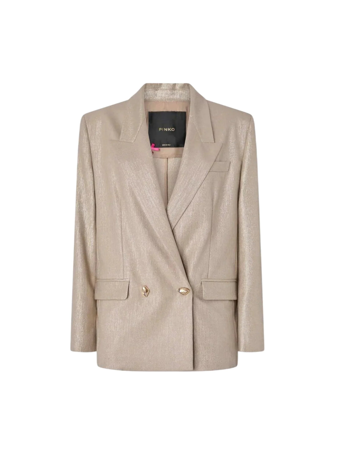 Pinko giacca blazer doppiopetto Caymanc in fresco lana laminato champagne
