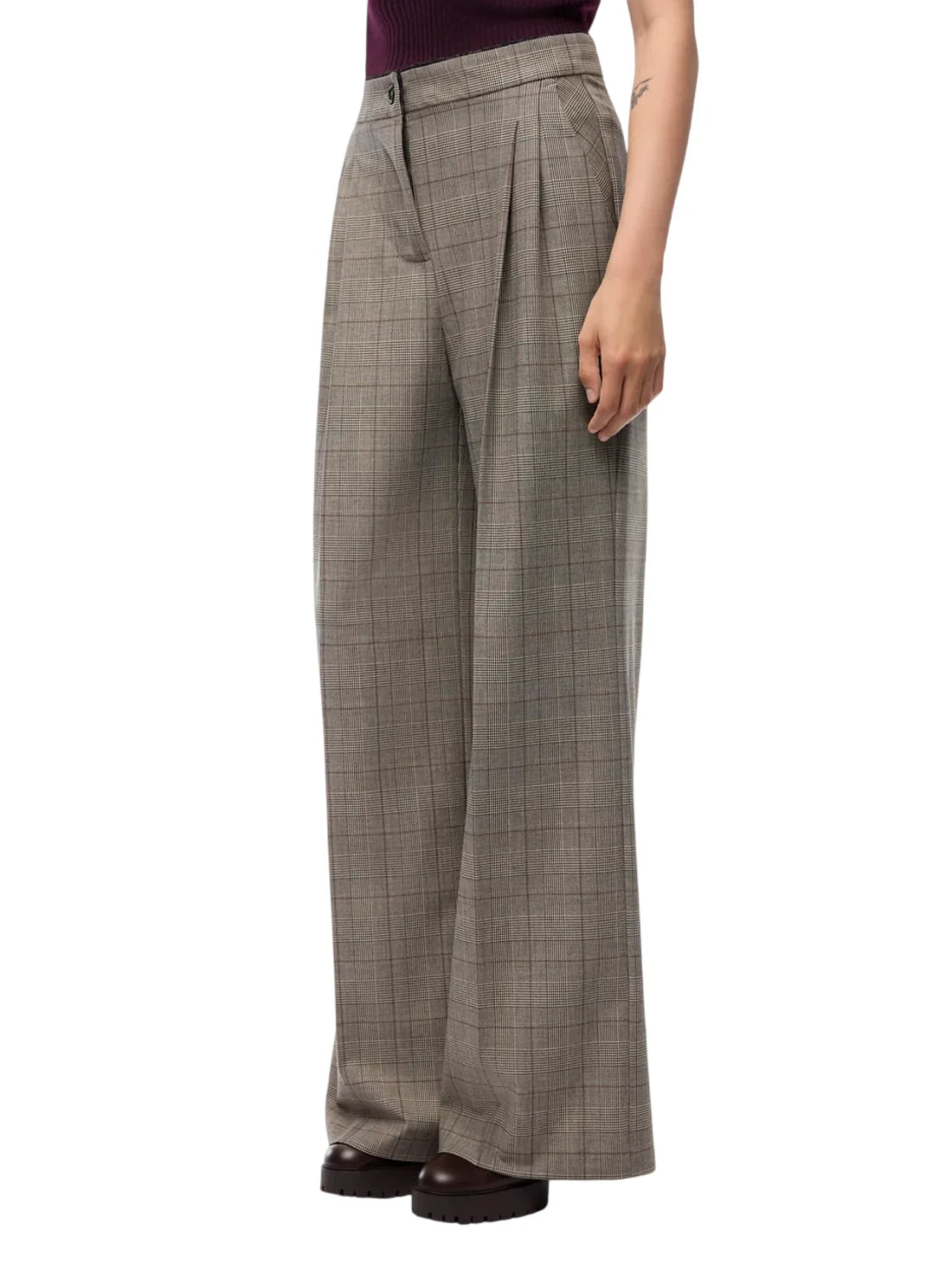 Pinko pantaloni palazzo in fantasia check donna Plumeria grigio