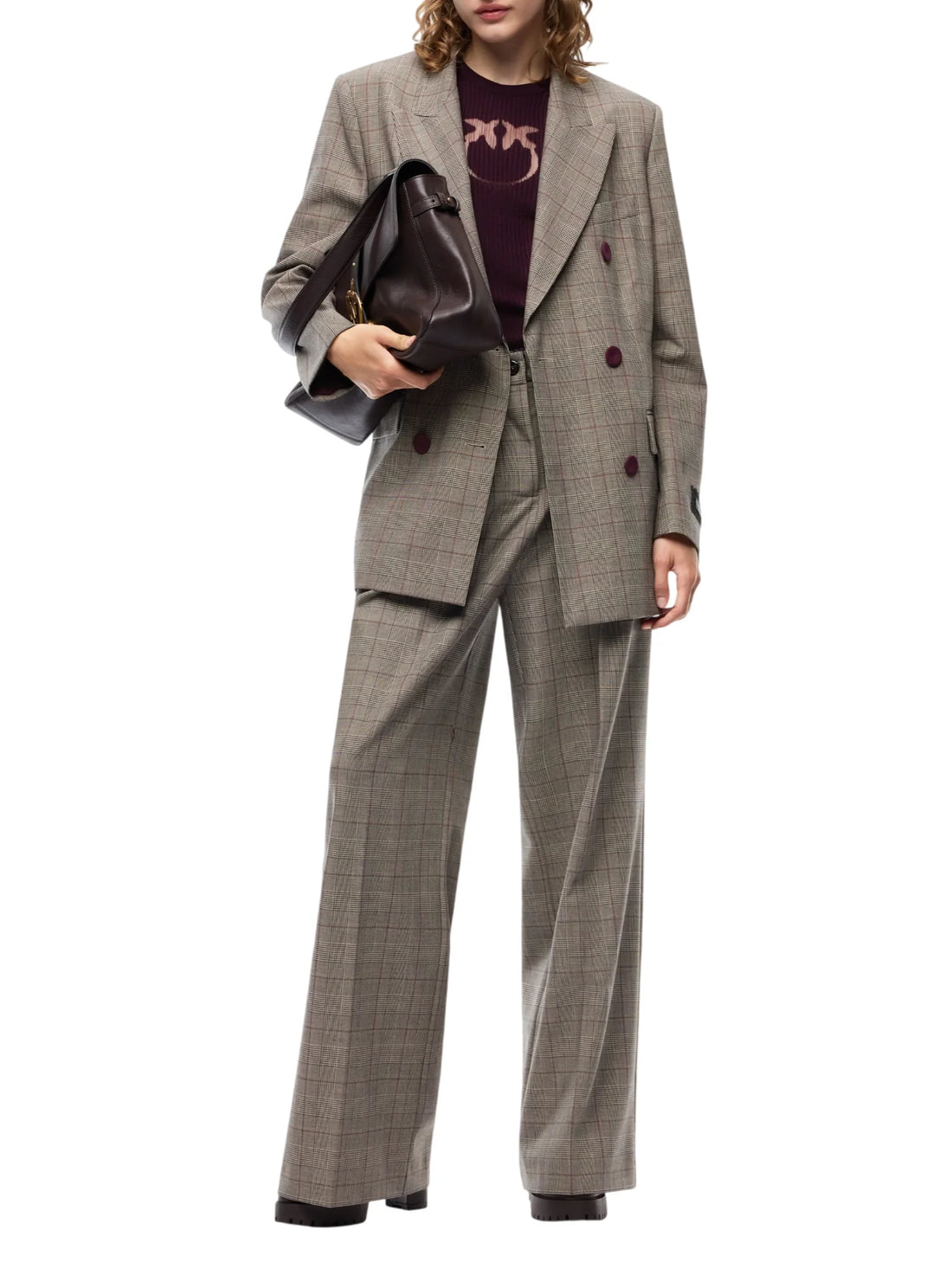 Pinko pantaloni palazzo in fantasia check donna Plumeria grigio