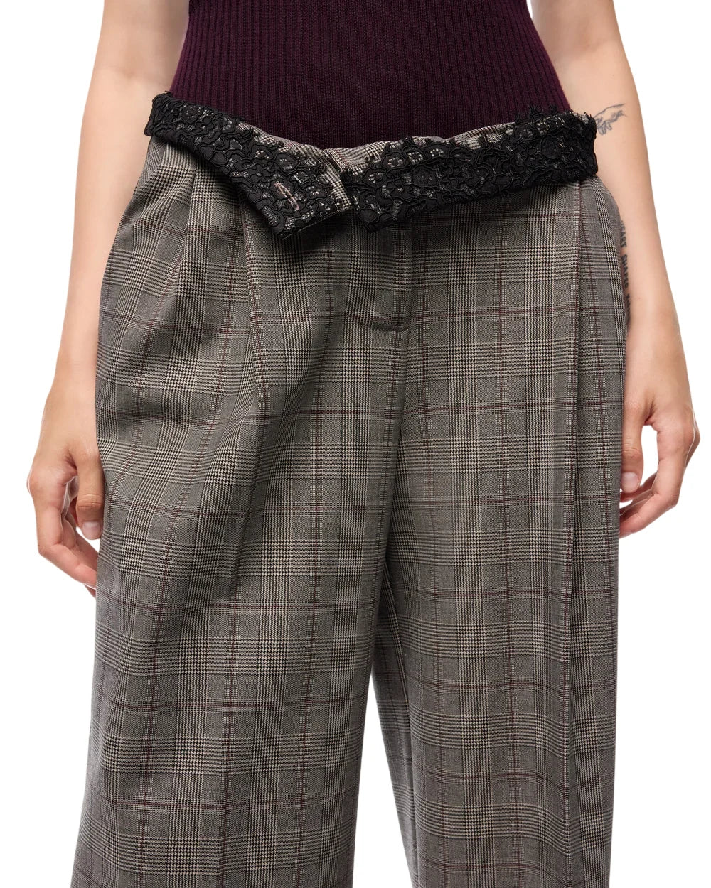 Pinko pantaloni palazzo in fantasia check donna Plumeria grigio