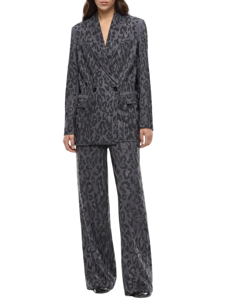 Pinko giacca doppiopetto Jaguar maculata con strass grigio