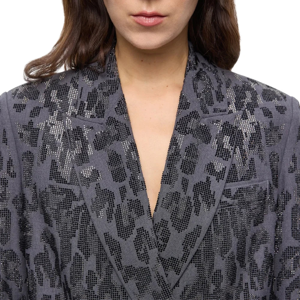 Pinko giacca doppiopetto Jaguar maculata con strass grigio