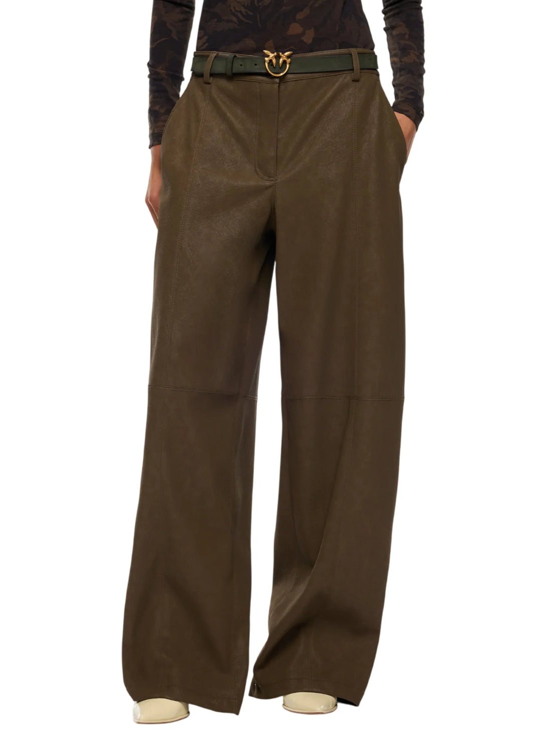 Pinko pantaloni Barolo barrel fit in ecopelle marrone