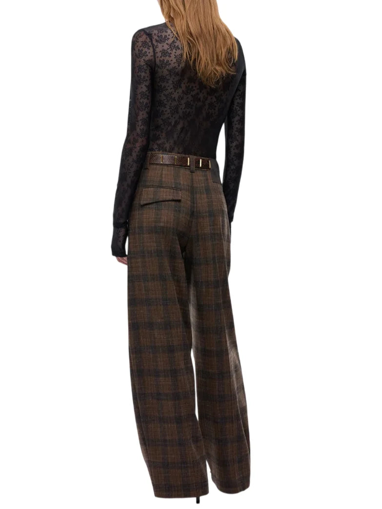 Pinko pantaloni barrel fit misto lana check donna Balbino marrone