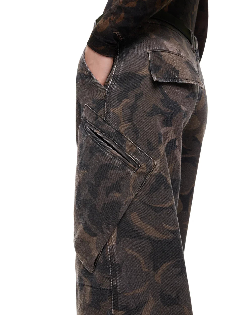 Pinko pantaloni in denim Haiku wide leg camouflage verde