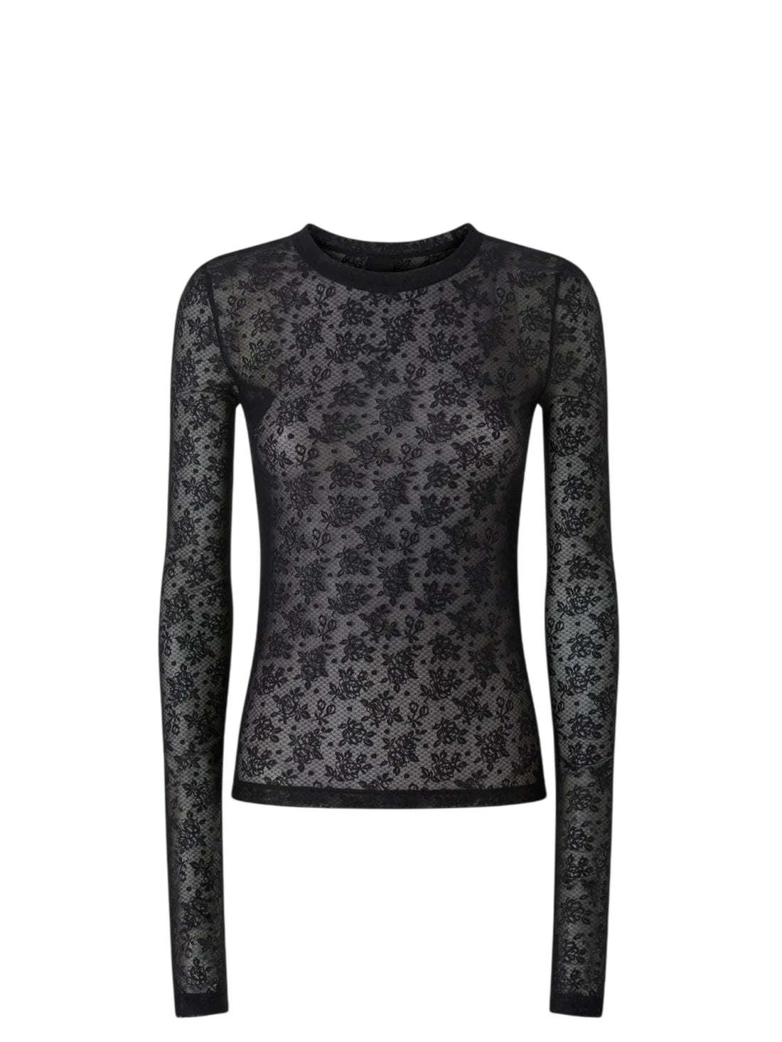 Pinko T-shirt manica lunga in pizzo floreale Casalferro nero