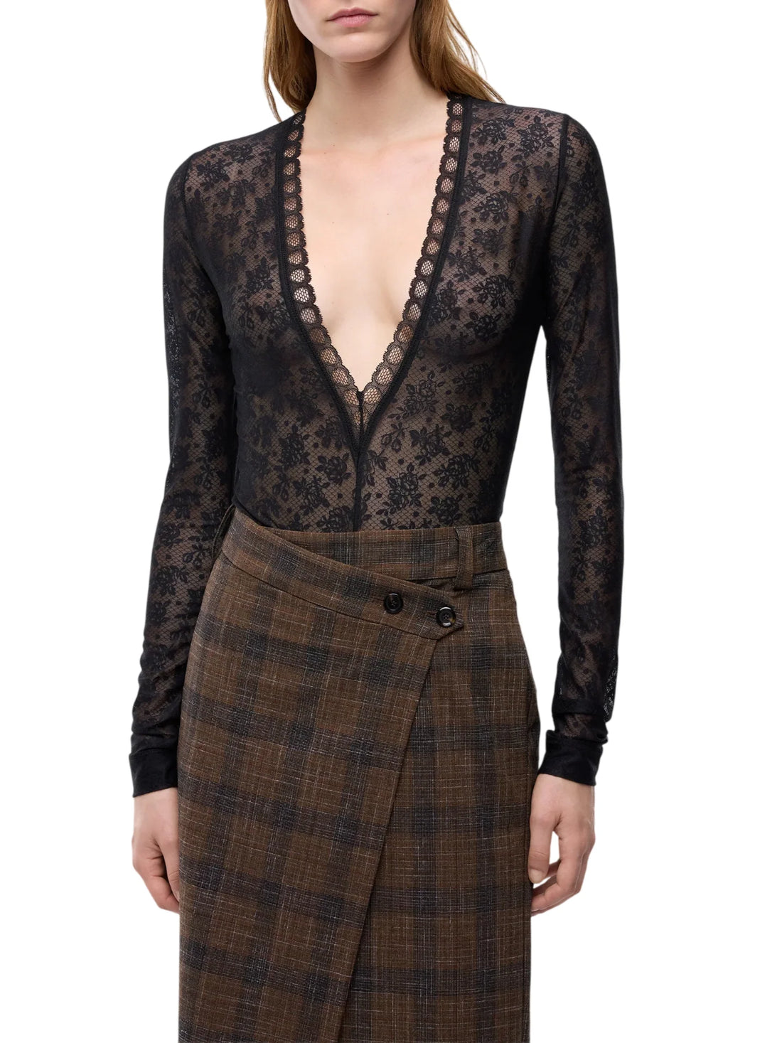 Pinko body donna Lambrusco in pizzo floreale nero