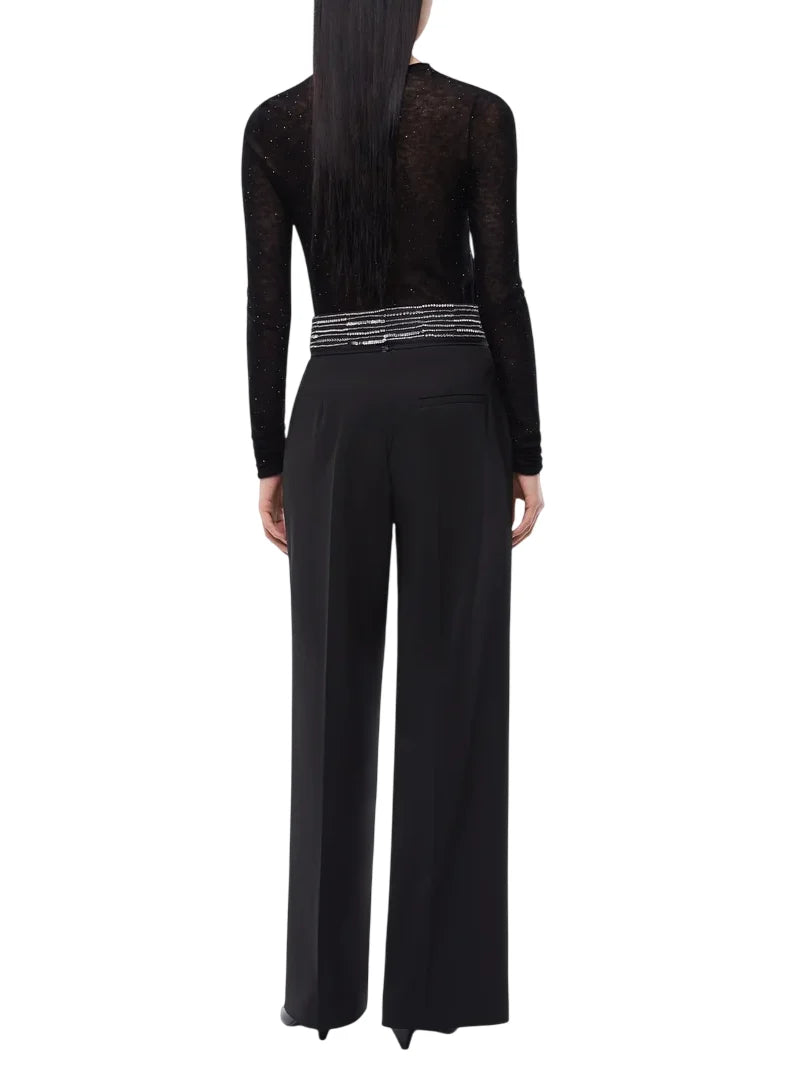 Pinko pantaloni palazzo Mercedes con applicazioni gioiello nero