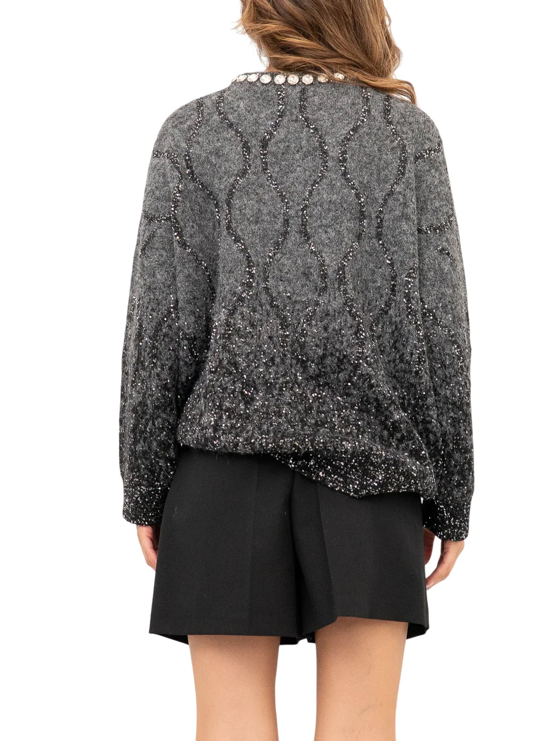 Pinko maglia donna Ranault misto lana con paillettes grigio
