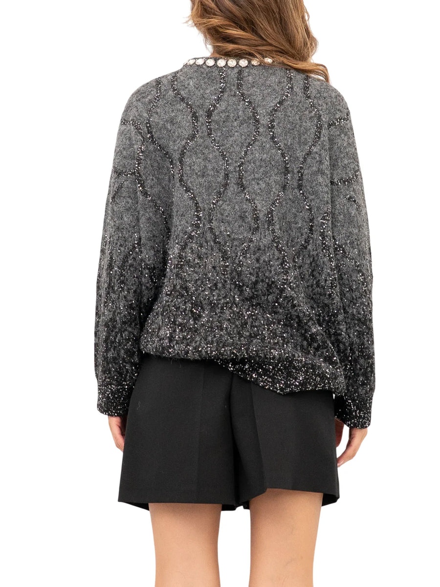 Pinko maglia donna Ranault misto lana con paillettes grigio