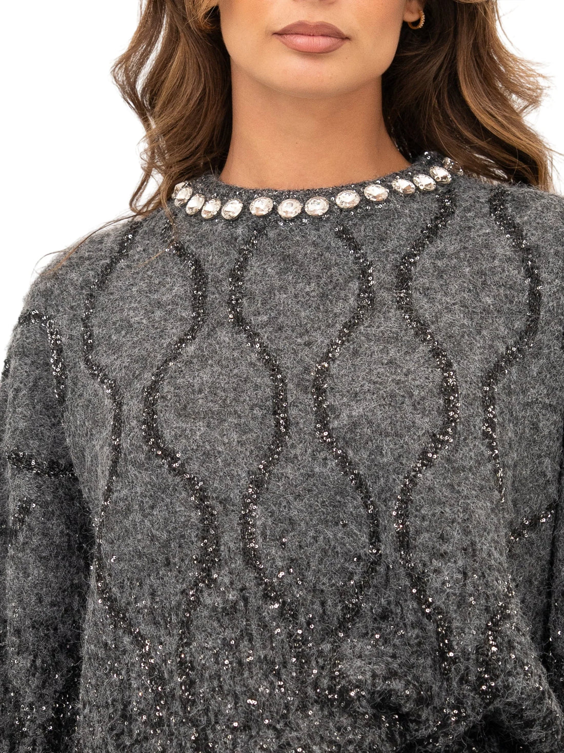 Pinko maglia donna Ranault misto lana con paillettes grigio