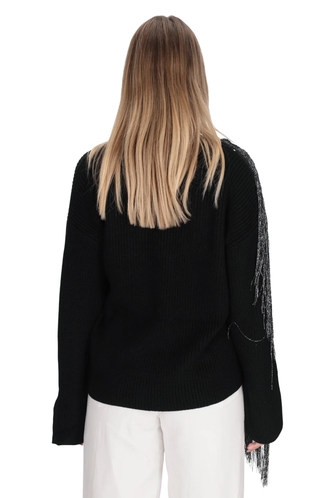 Pinko maglia donna Captiva misto lana con frange nero