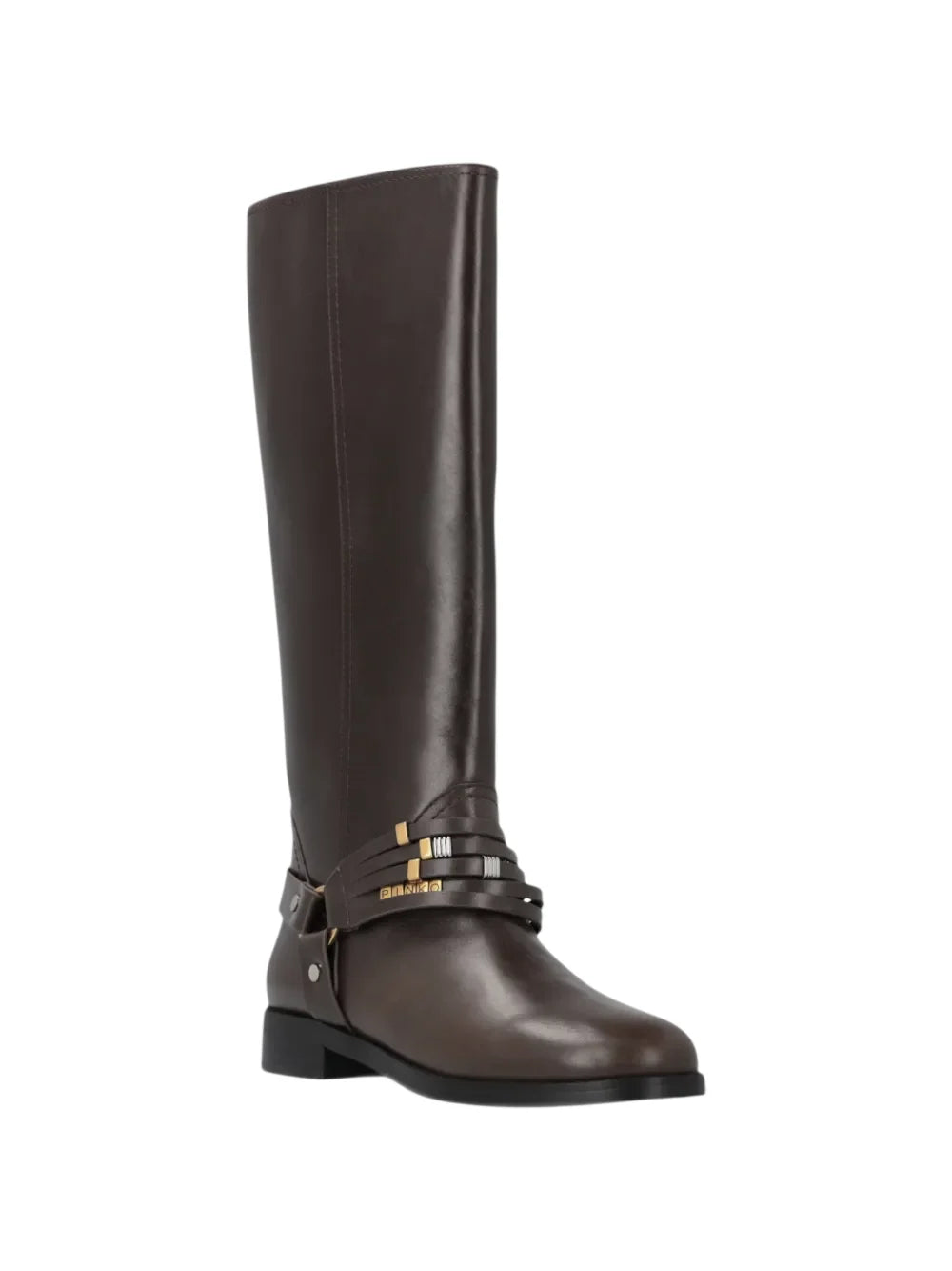 Pinko stivali donna in pelle Cheval con charms marrone