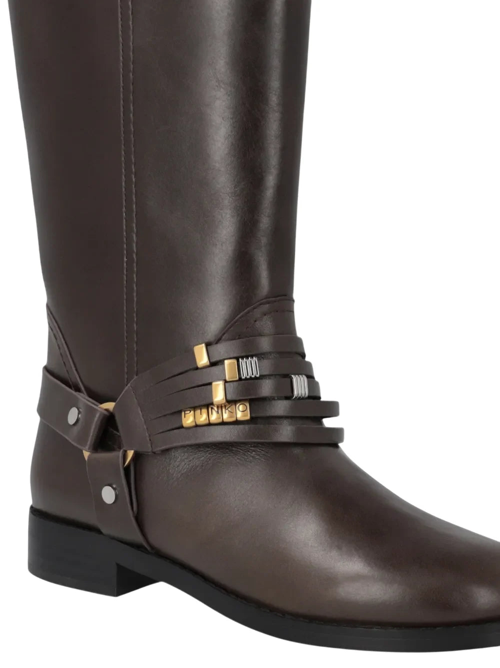 Pinko stivali donna in pelle Cheval con charms marrone