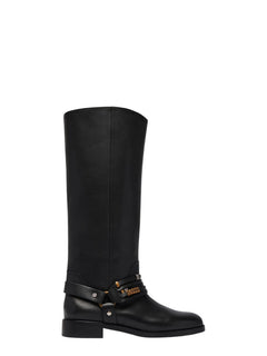 Pinko stivali donna in pelle Cheval con charms nero