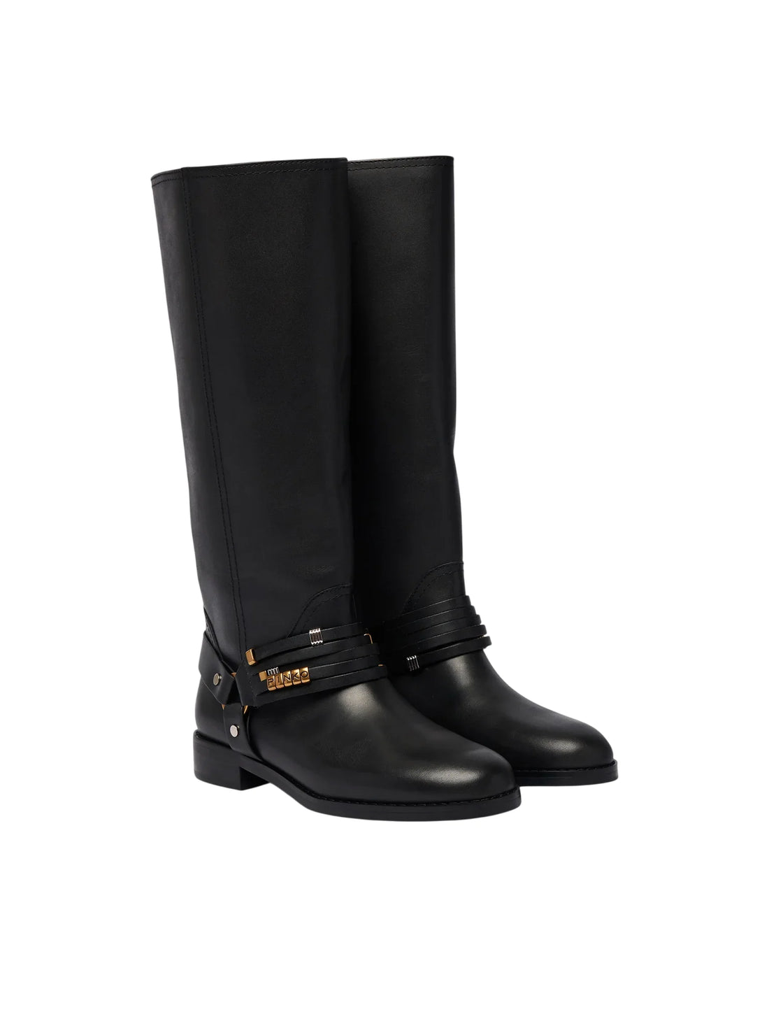 Pinko stivali donna in pelle Cheval con charms nero
