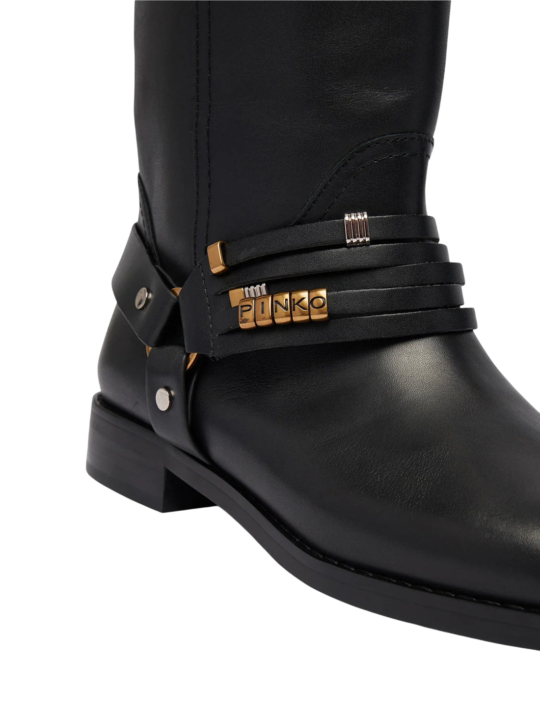 Pinko stivali donna in pelle Cheval con charms nero