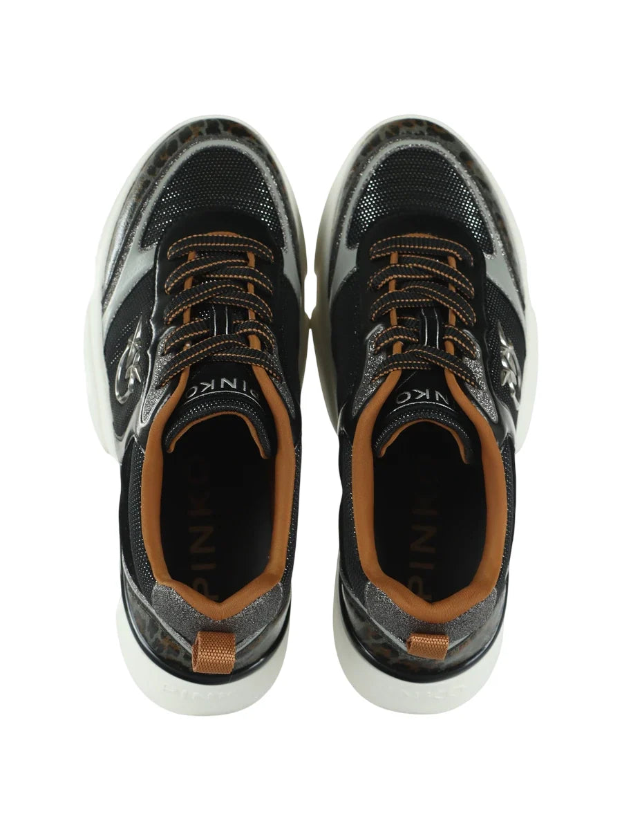 Pinko sneakers donna Alba in tessuto e pelle glitter nero