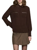 Relish camicia donna Adero in georgette con paillettes marrone