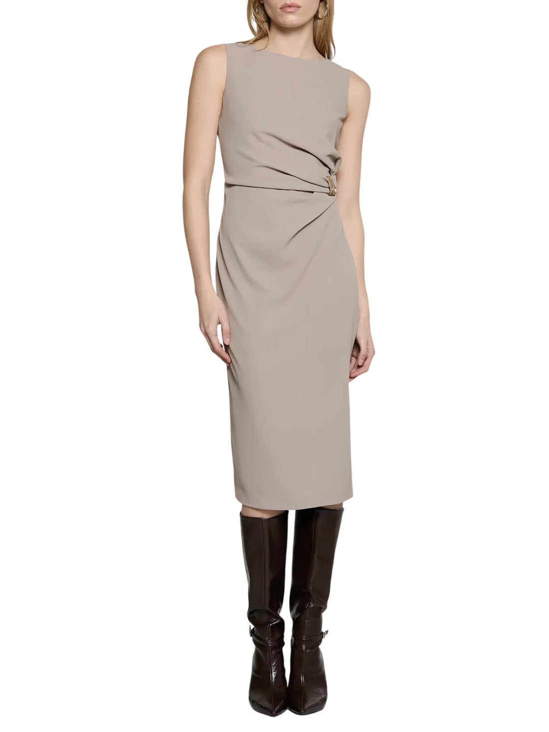 Relish abito midi smanicato Alaina in tessuto crepe tortora