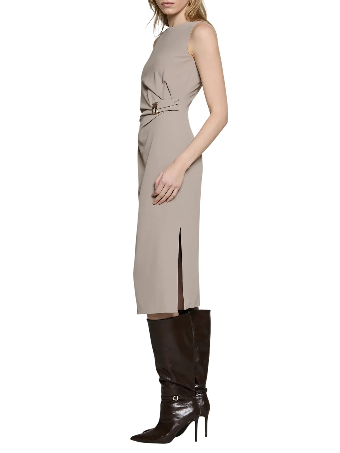 Relish abito midi smanicato Alaina in tessuto crepe tortora