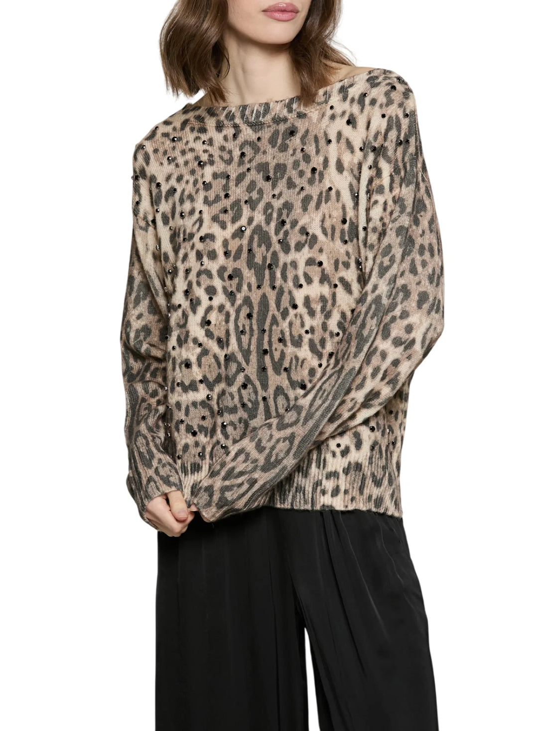 Relish maglia donna Baglio in lana fantasia animalier beige