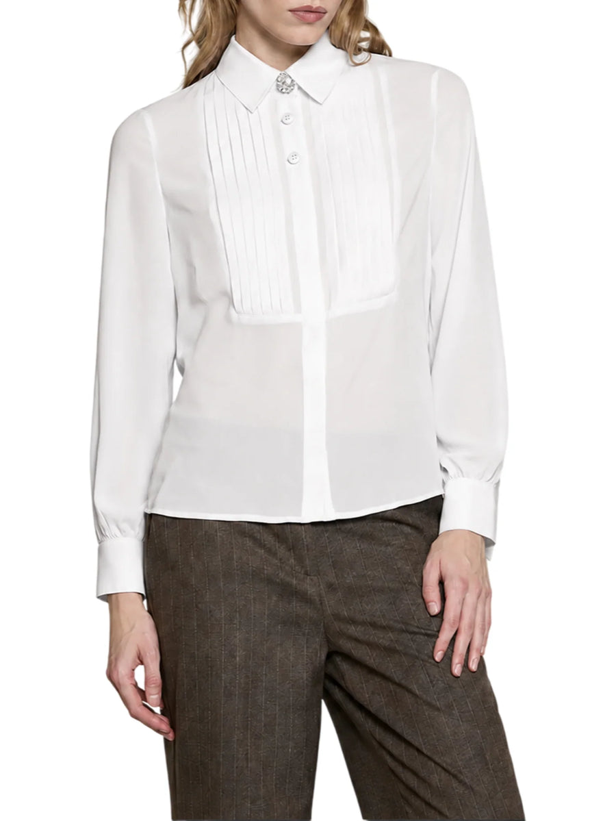 Relish camicia donna Barela con dettaglio plissè bianco latte