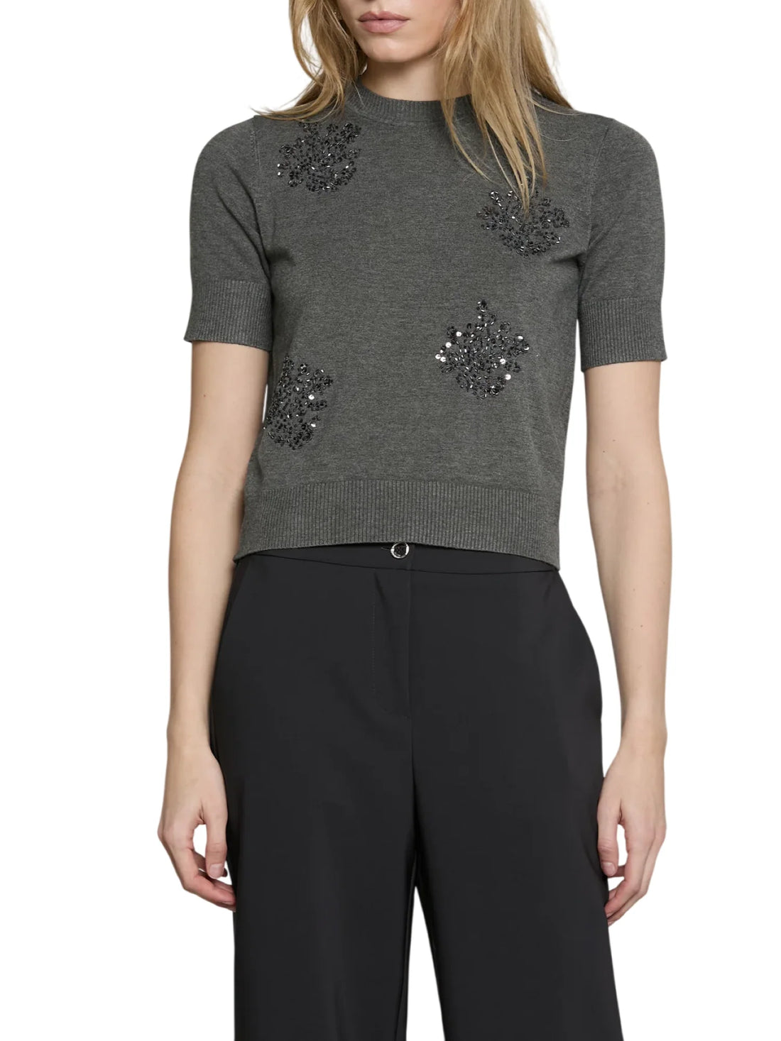 Relish maglia manica corta Maccione con disegni gioiello grigio