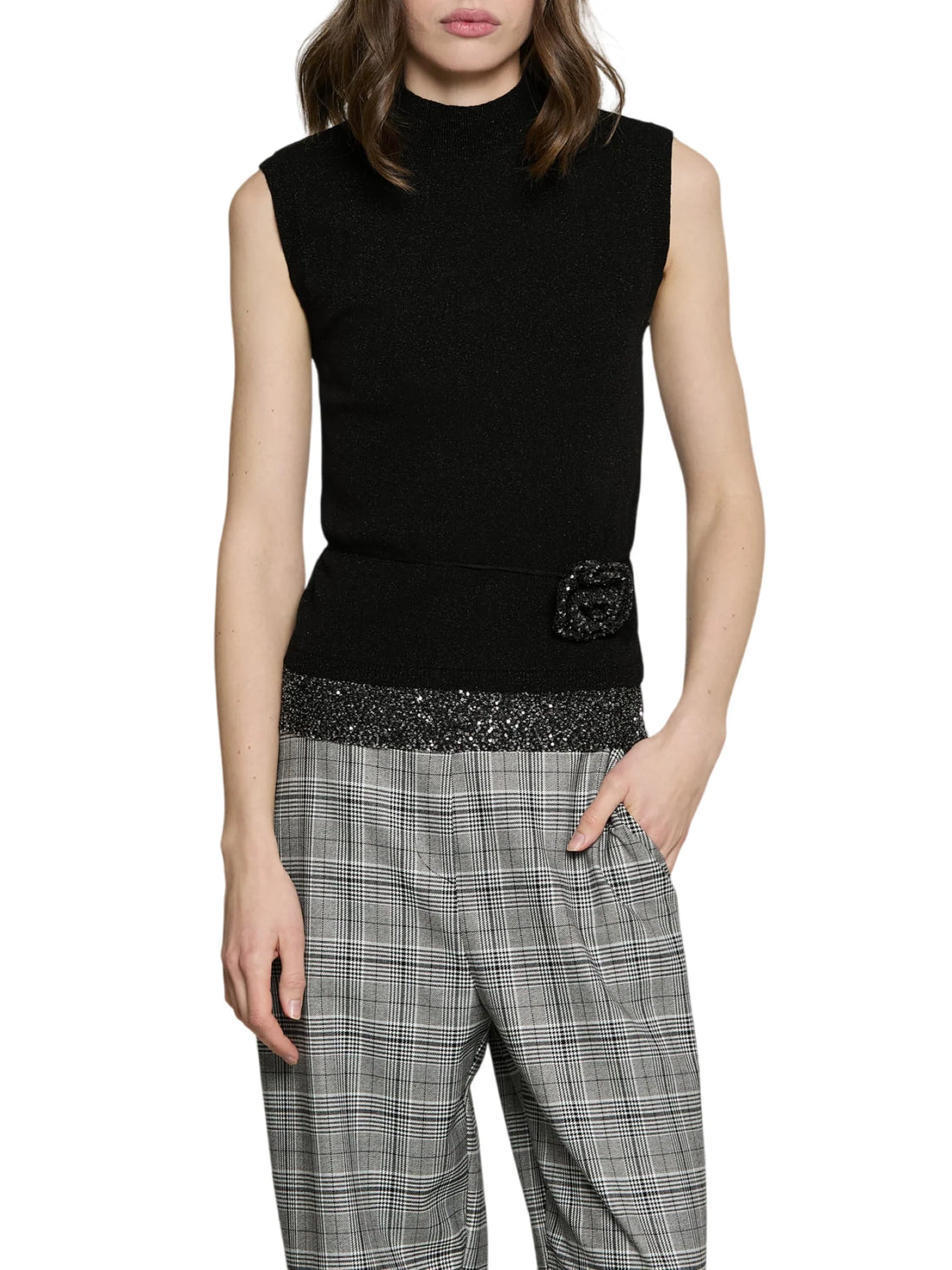 Relish maglia smanicata Operator con cintina nero