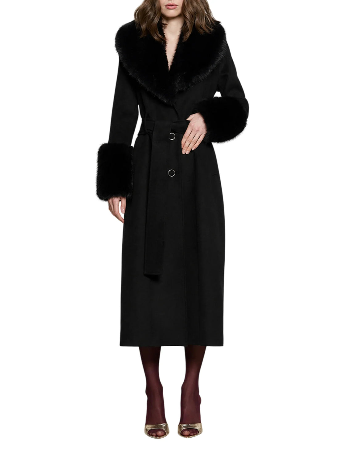 Relish cappotto donna misto lana con dettagli in ecopelliccia Records nero